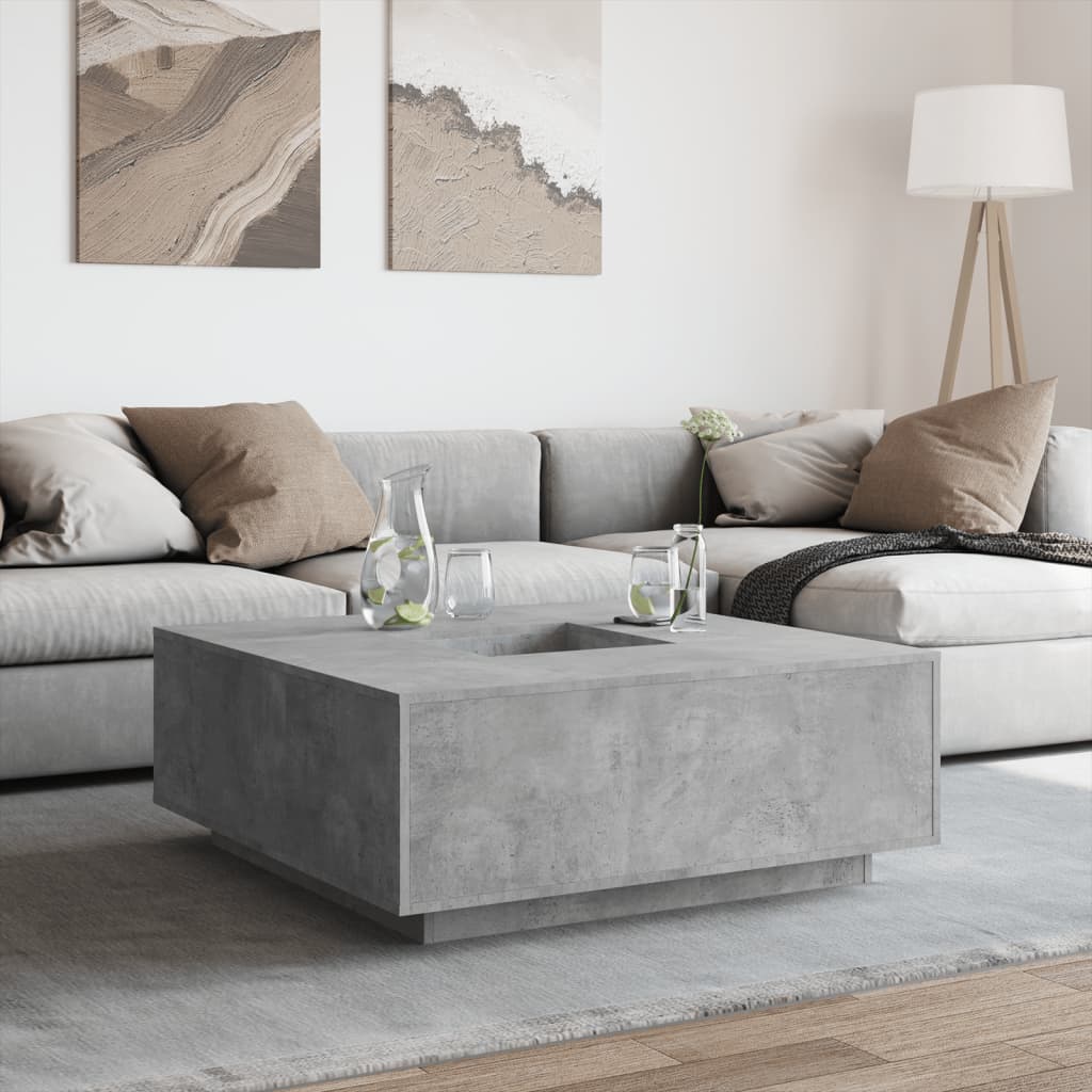 betonszürke szerelt fa dohányzóasztal 100x100x40 cm