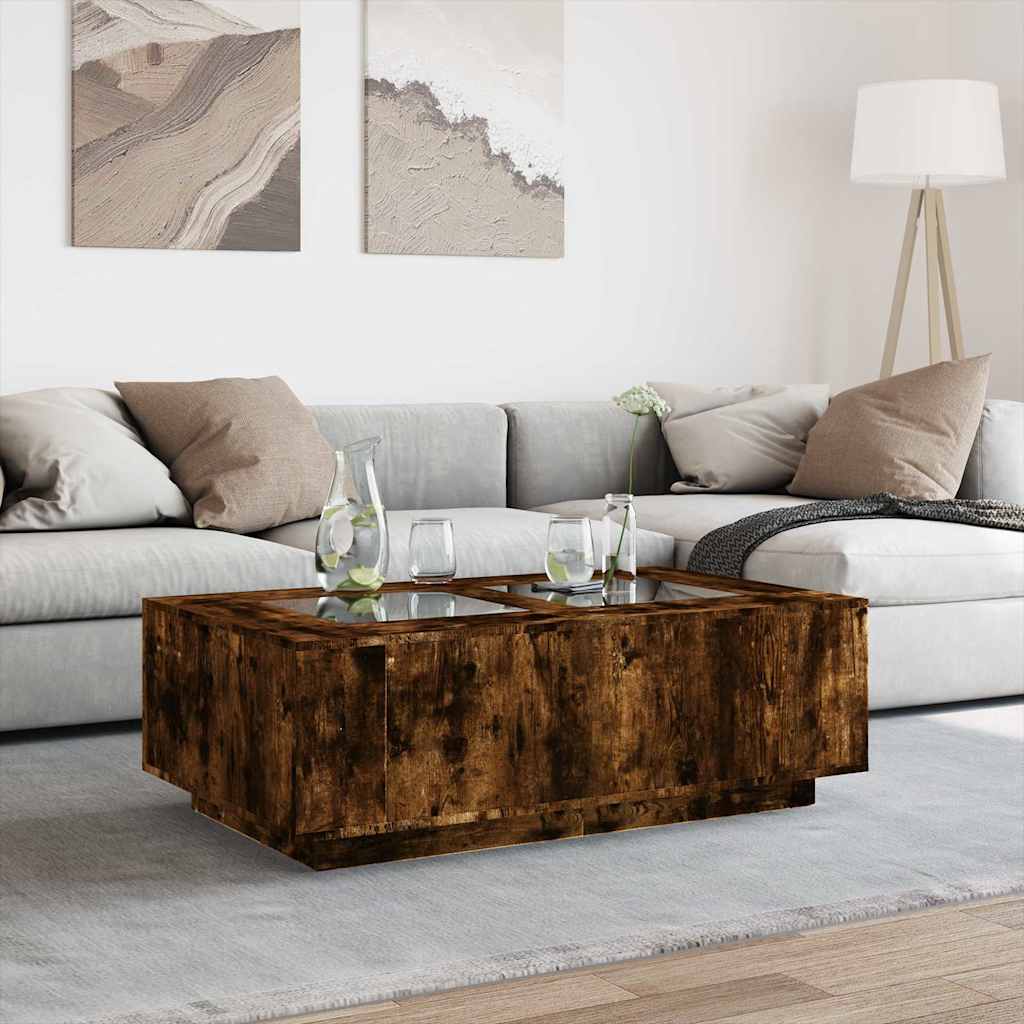 tölgy színű végtelen hatású LED-es dohányzóasztal 116x69x40 cm