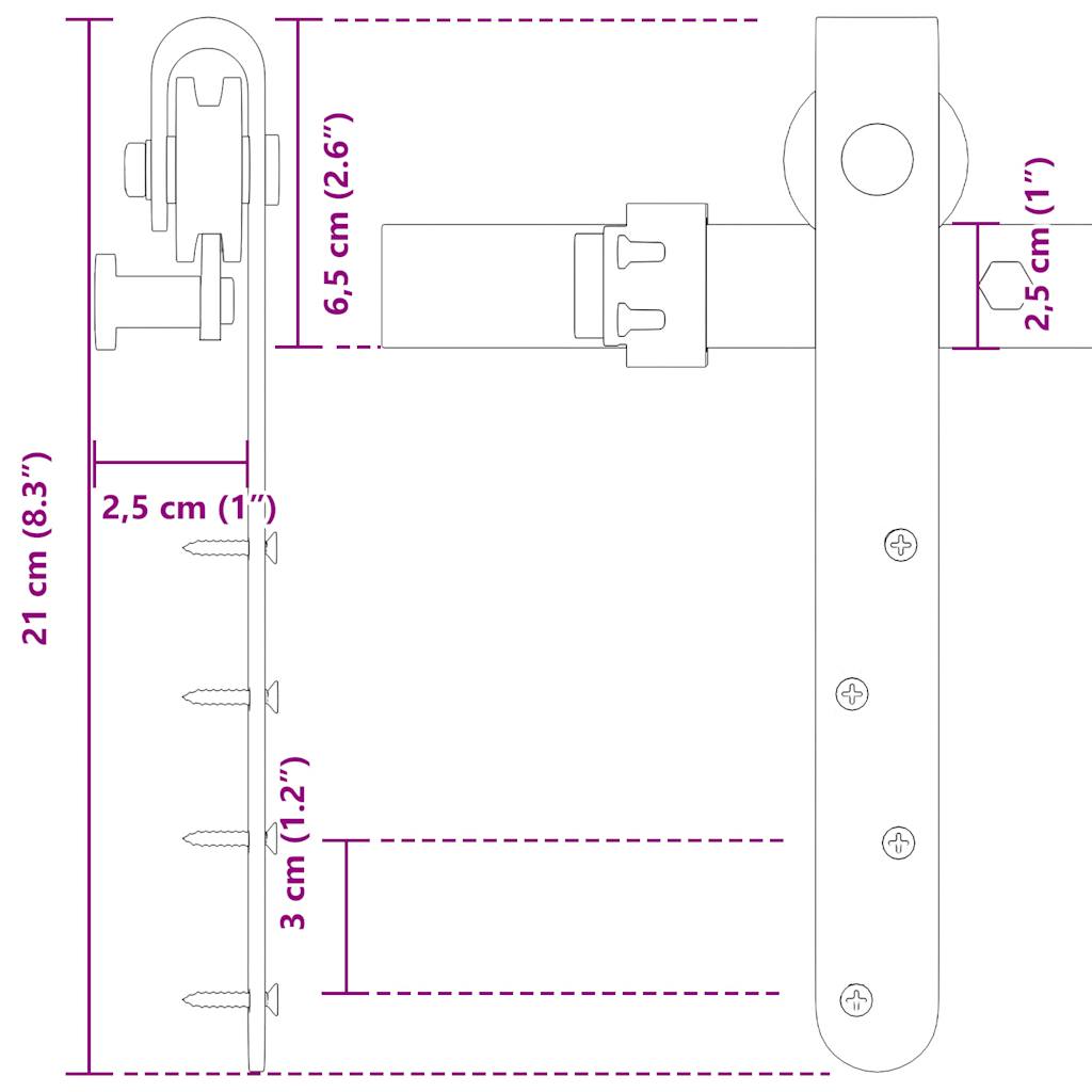 Tolószekrény ajtókészlet 200 cm szénacél