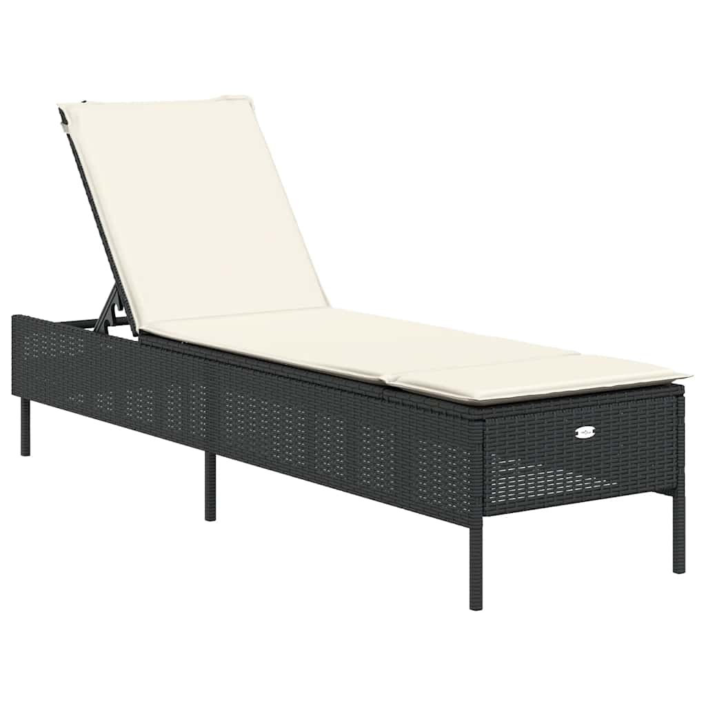 3 részes fekete polyrattan napozóágy szett párnával