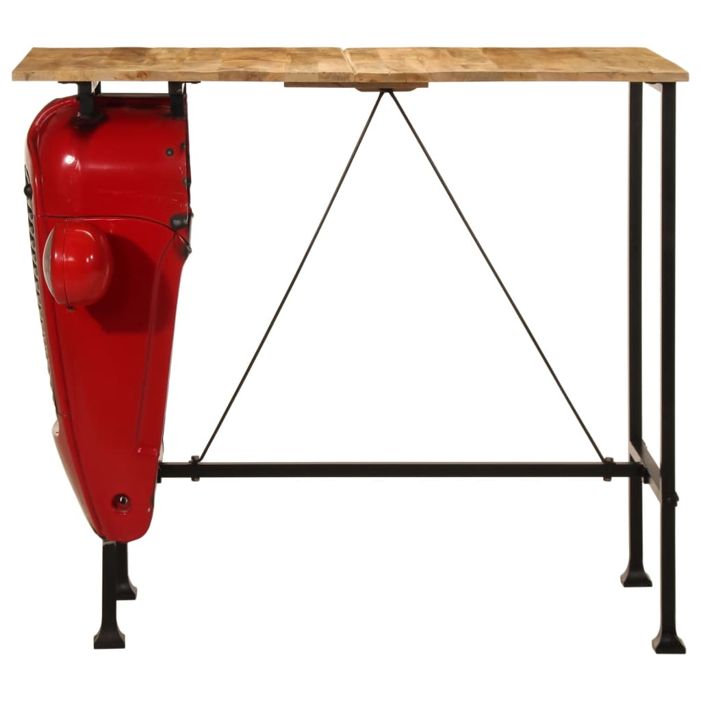 piros és barna tömör mangófa traktor bárasztal 55x120x107 cm