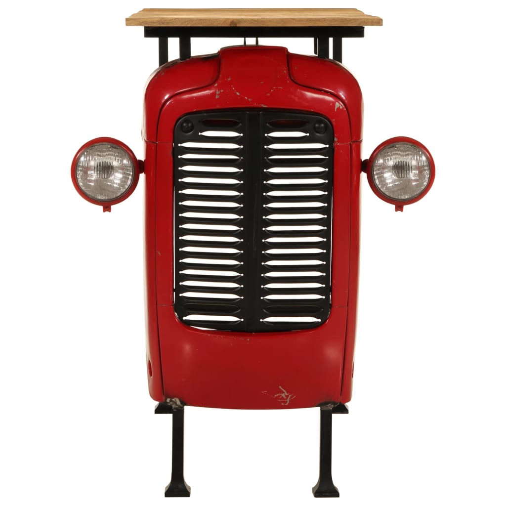 piros és barna tömör mangófa traktor bárasztal 55x120x107 cm
