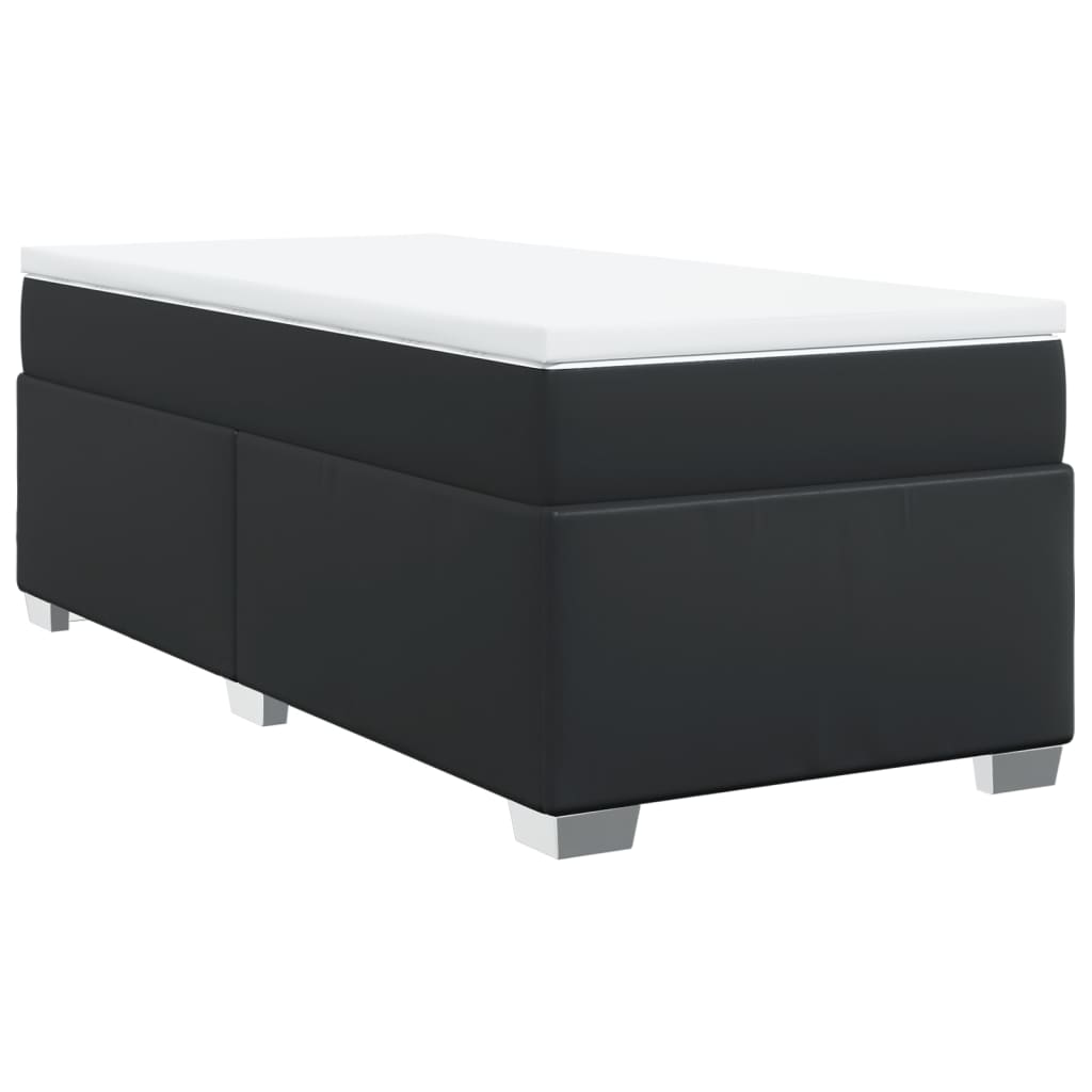 fekete műbőr rugós ágy matraccal 100 x 200 cm