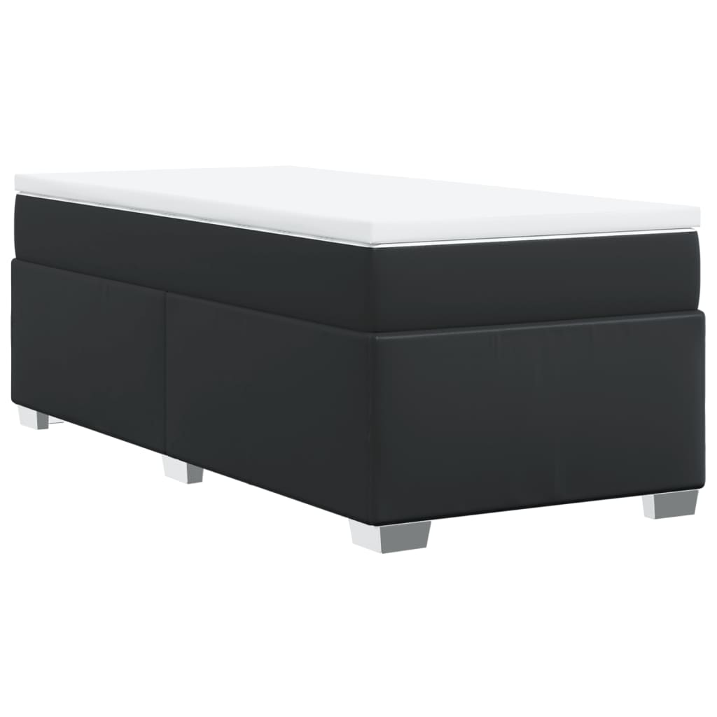 fekete műbőr rugós ágy matraccal 100 x 200 cm