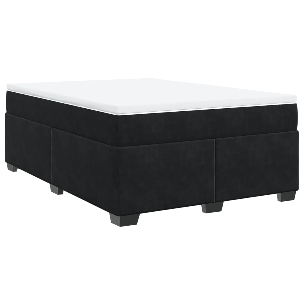 fekete bársony rugós ágy matraccal 160x200 cm