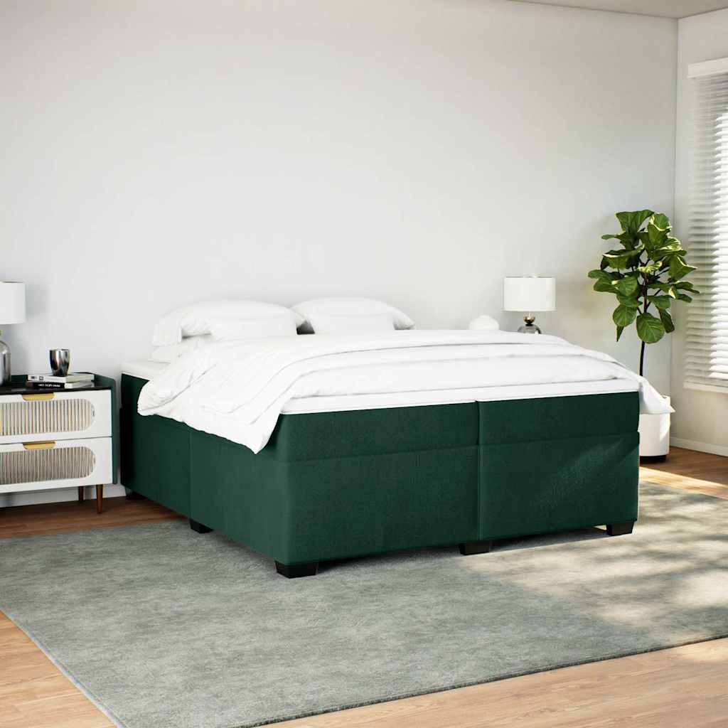 sötétzöld bársony rugós ágy matraccal 200x200 cm