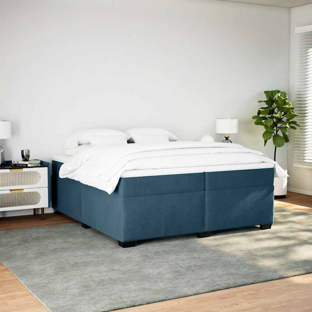 sötétkék bársony rugós ágy matraccal 200x200 cm