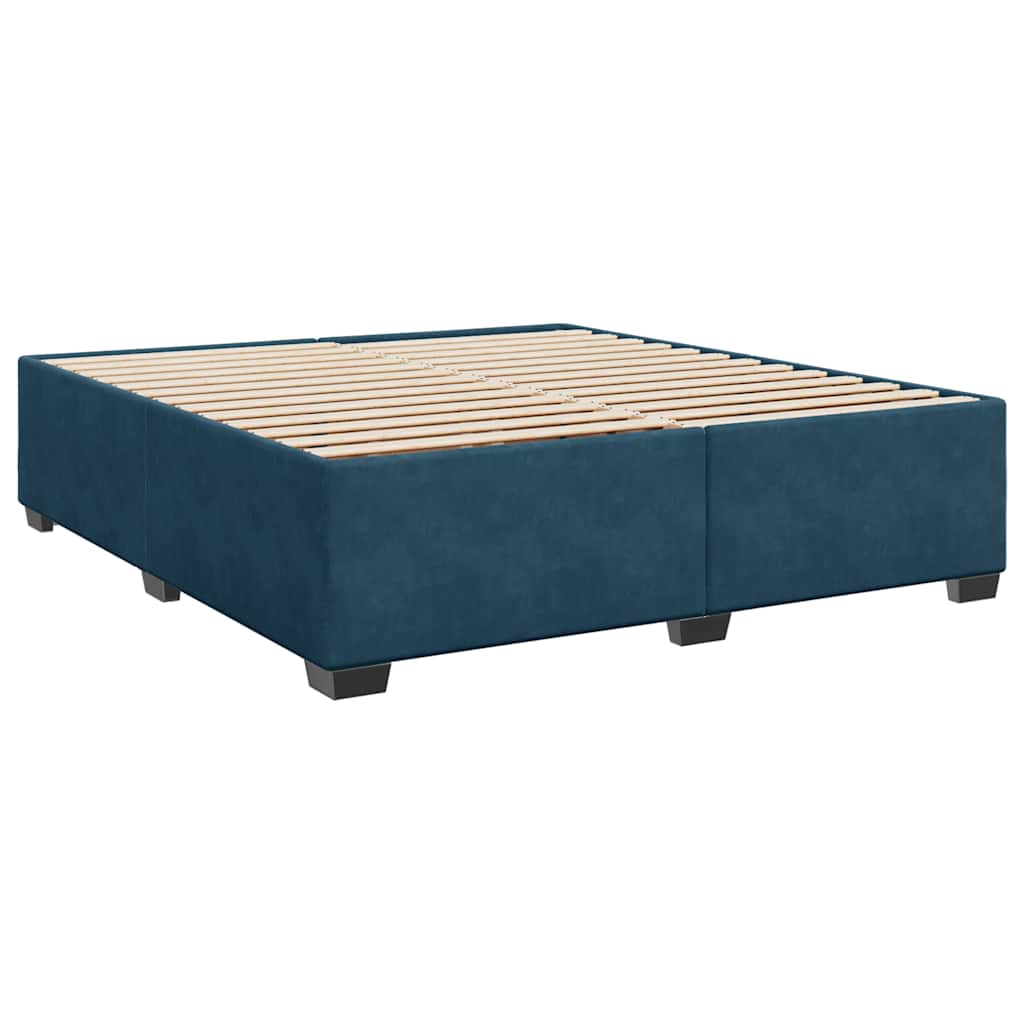 sötétkék bársony rugós ágy matraccal 200x200 cm