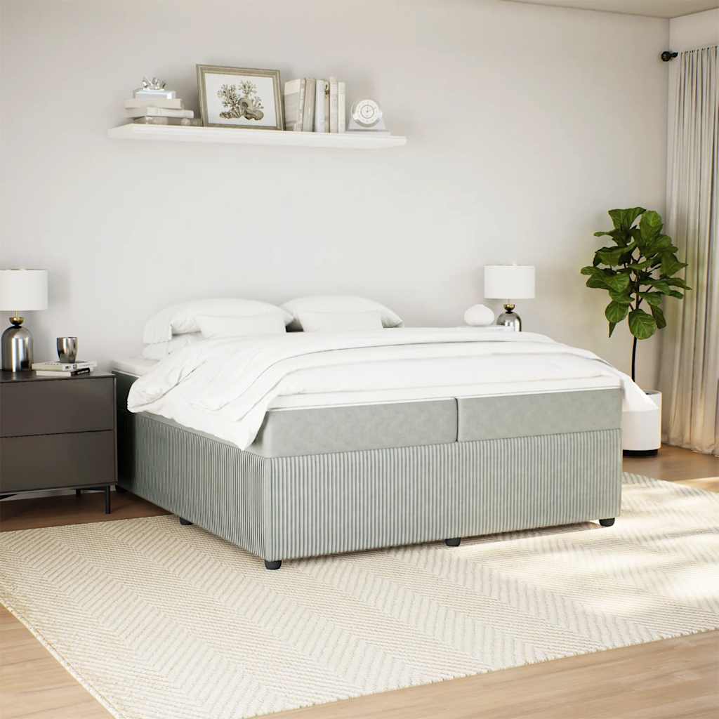 világosszürke bársony rugós ágy matraccal 200x200 cm