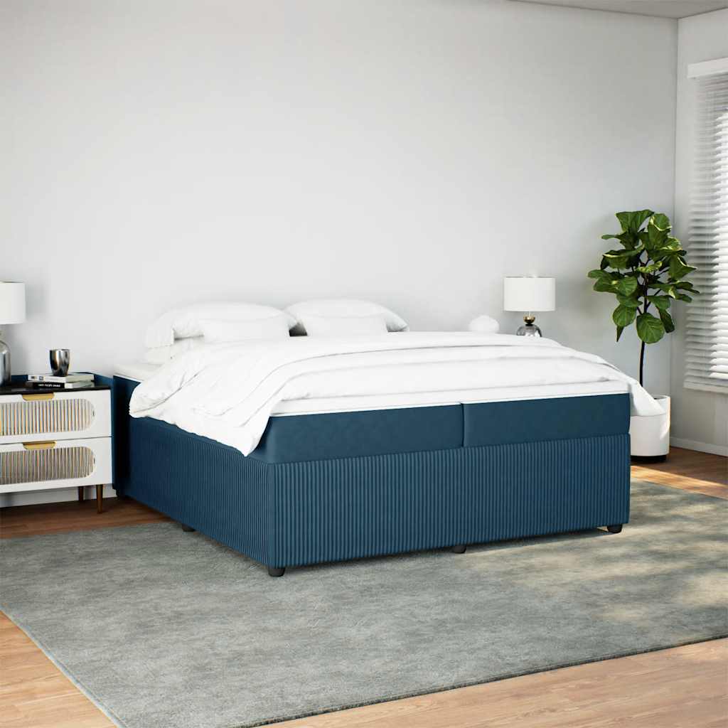 sötétkék bársony rugós ágy matraccal 200x200 cm