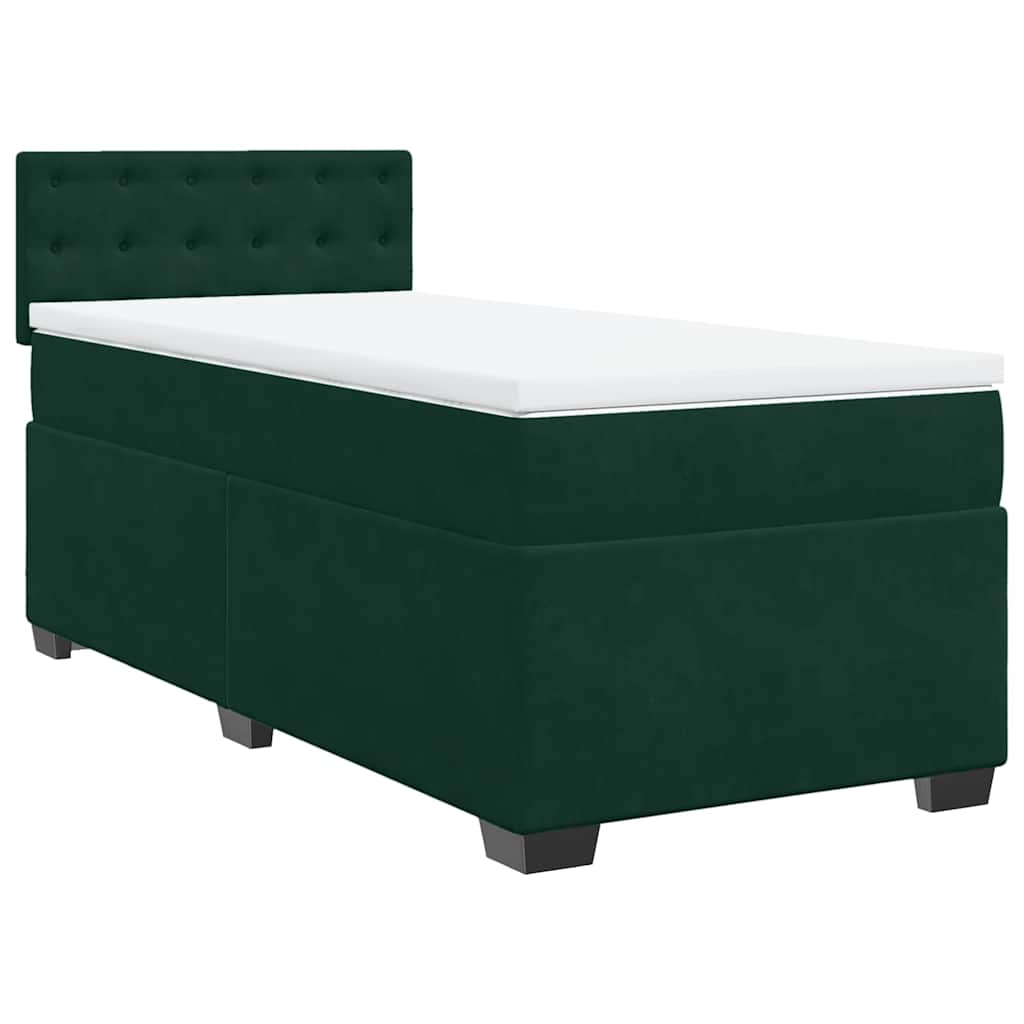 sötétzöld bársony rugós ágy matraccal 90 x 200 cm