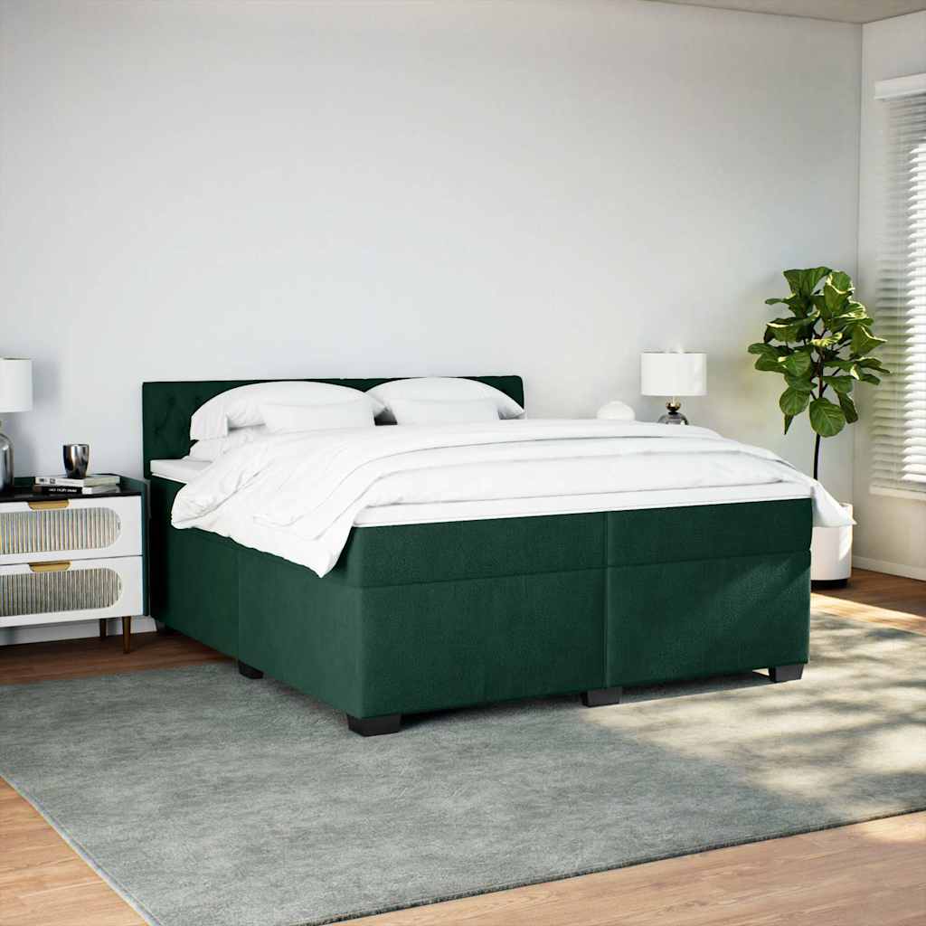 sötétzöld bársony rugós ágy matraccal 200x200 cm