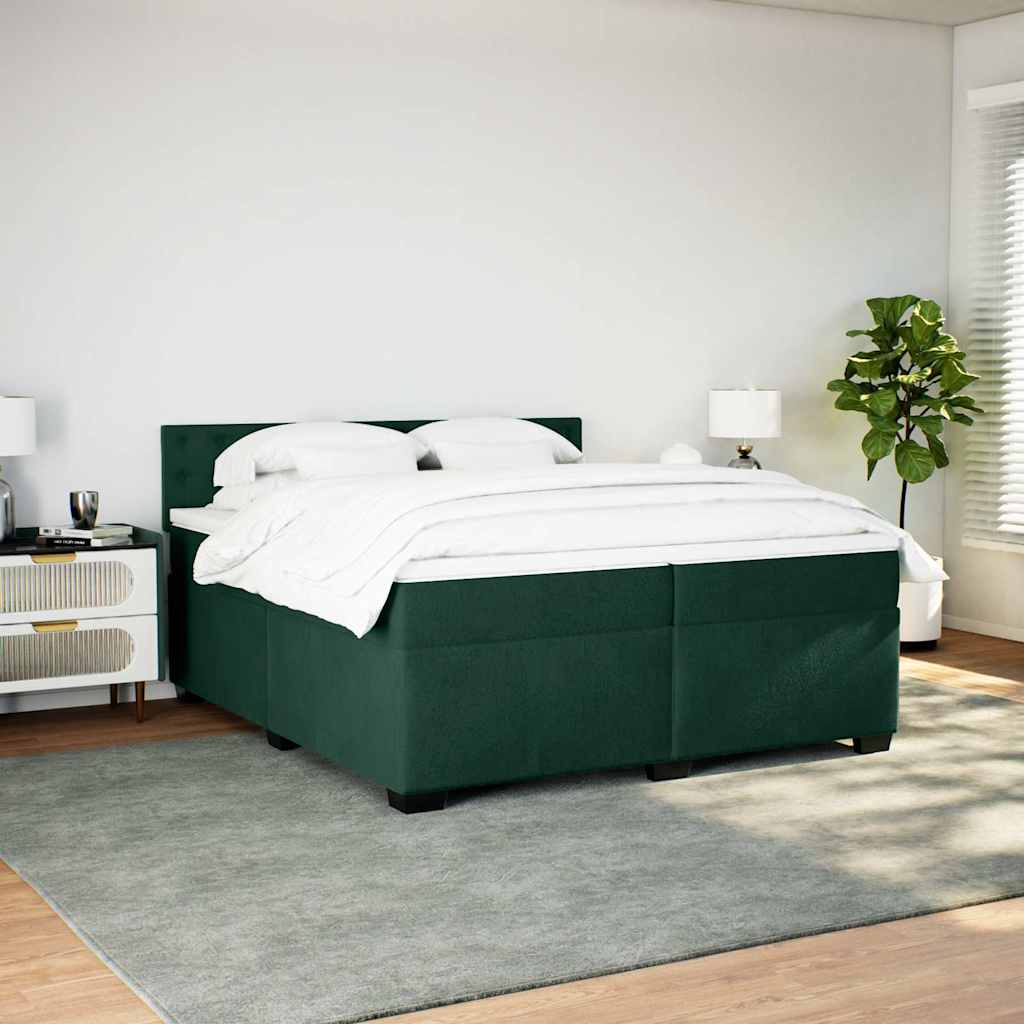 sötétzöld bársony rugós ágy matraccal 200x200 cm