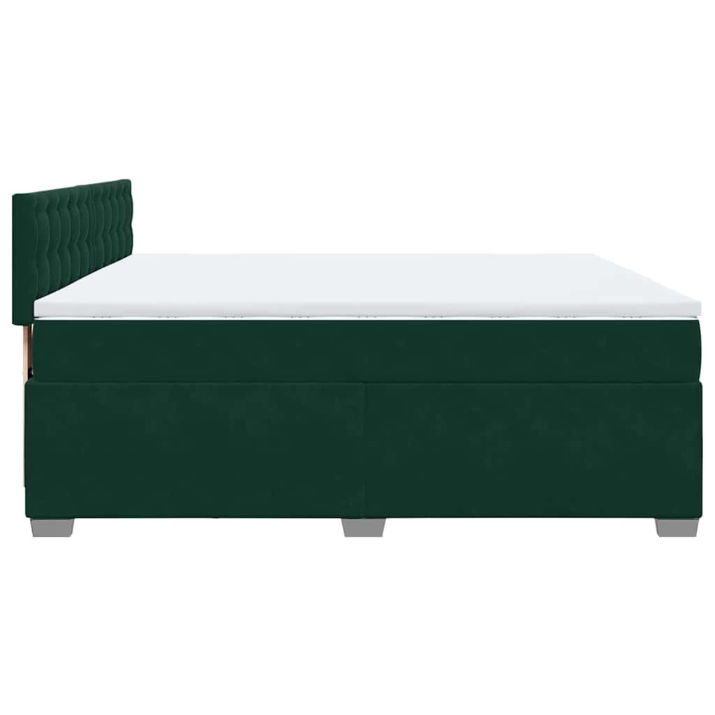 sötétzöld bársony rugós ágy matraccal 200x200 cm