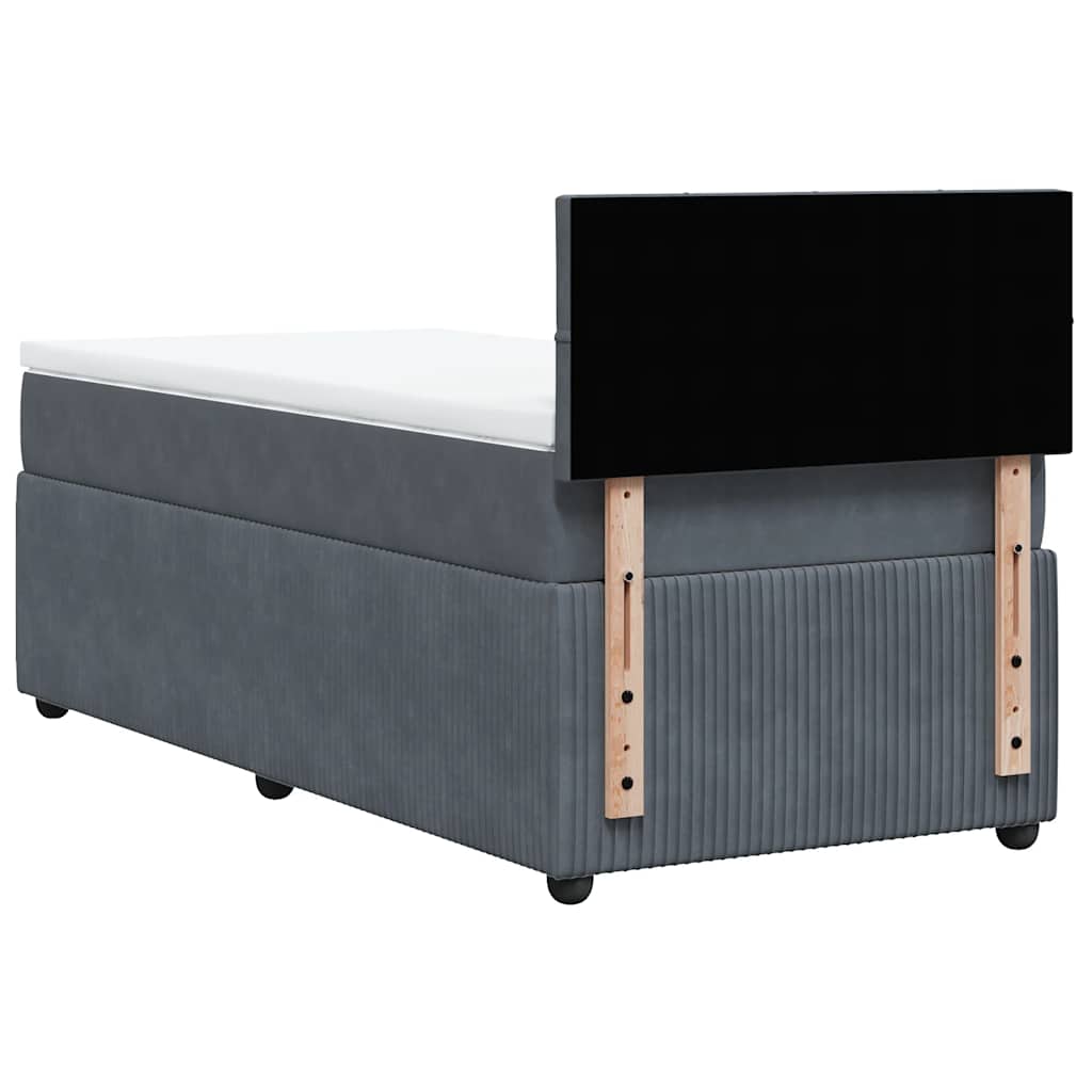 sötétszürke bársony rugós ágy matraccal 90x190 cm