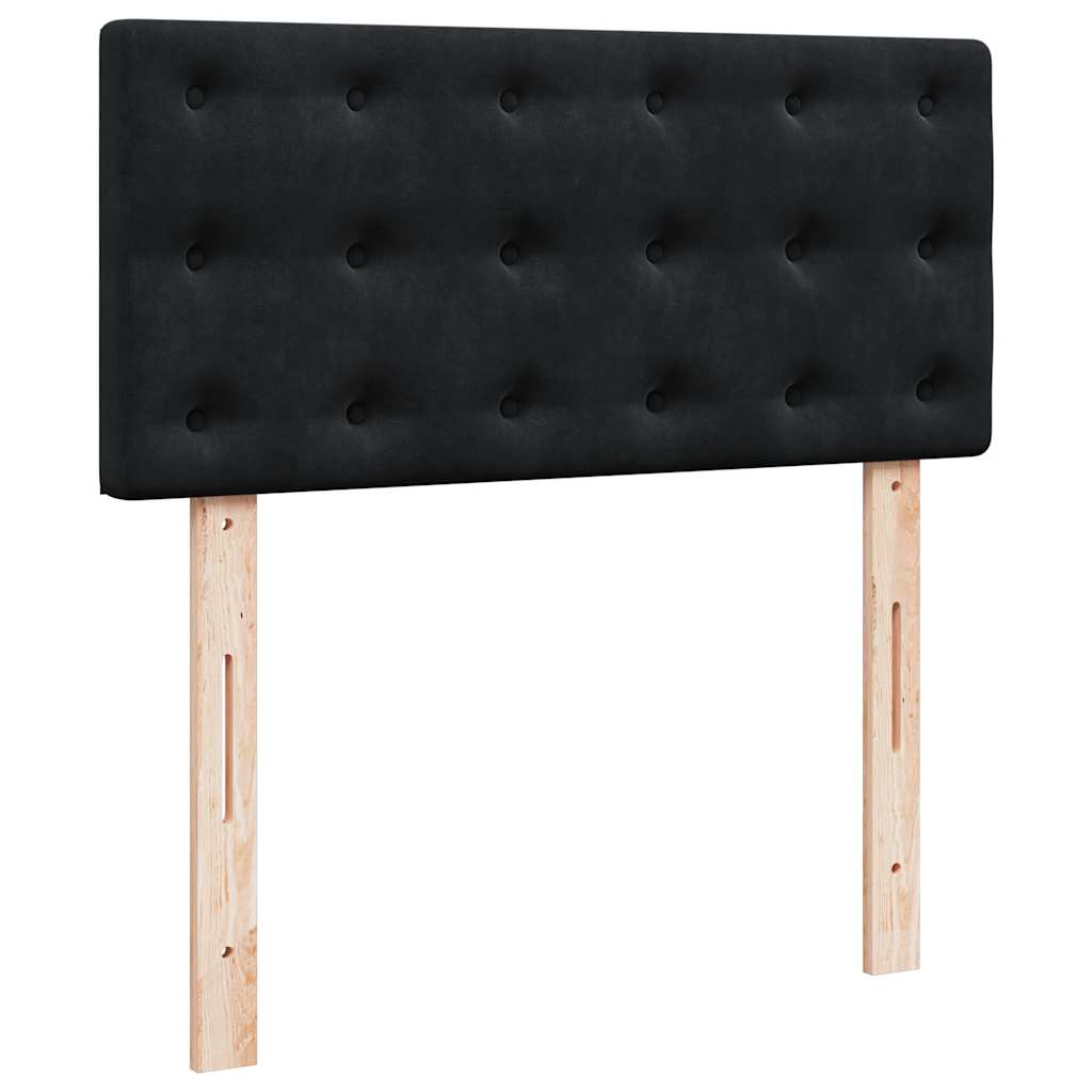 fekete bársony rugós ágy matraccal 90 x 200 cm