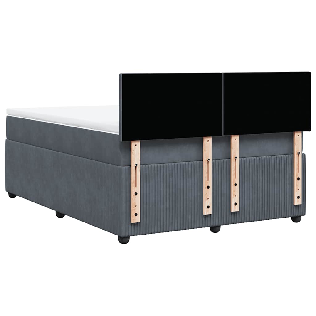 sötétszürke bársony rugós ágy matraccal 140x190 cm