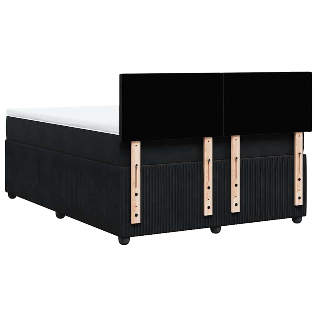 fekete bársony rugós ágy matraccal 140x200 cm