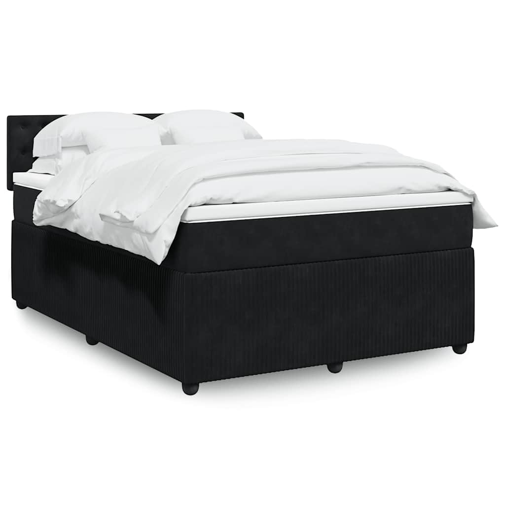 fekete bársony rugós ágy matraccal 140x200 cm