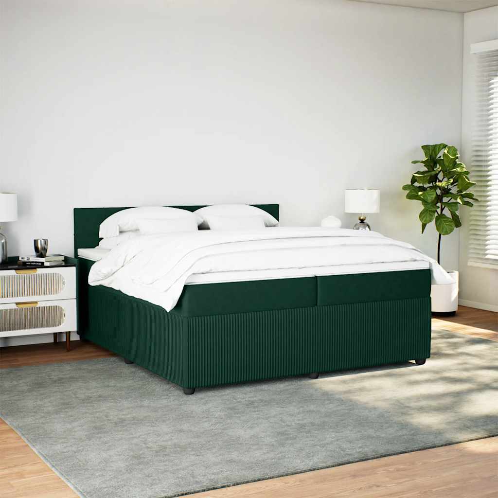 sötétzöld bársony rugós ágy matraccal 200x200 cm