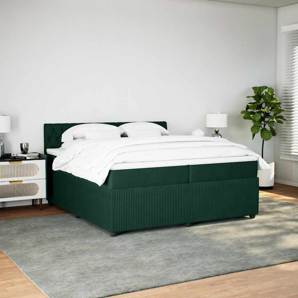 sötétzöld bársony rugós ágy matraccal 200x200 cm