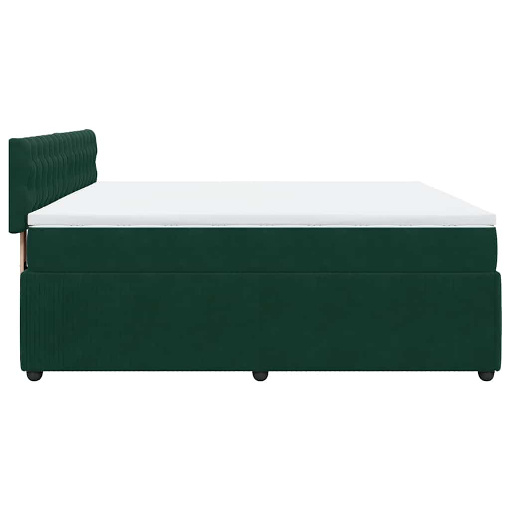 sötétzöld bársony rugós ágy matraccal 200x200 cm