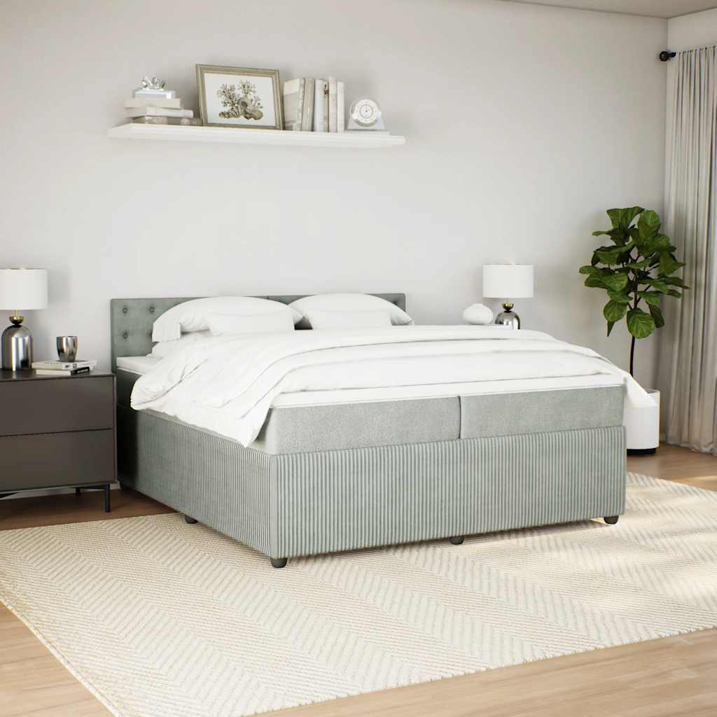 világosszürke bársony rugós ágy matraccal 200x200 cm