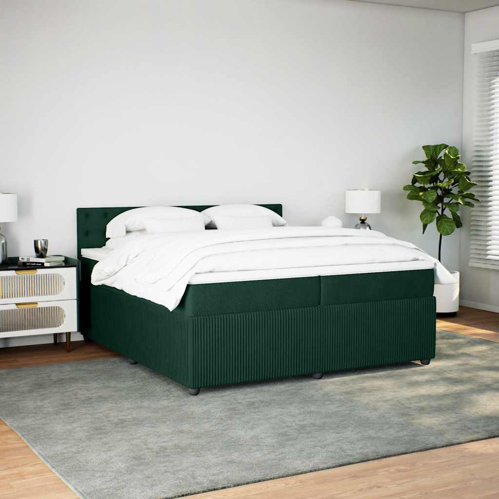 sötétzöld bársony rugós ágy matraccal 200x200 cm
