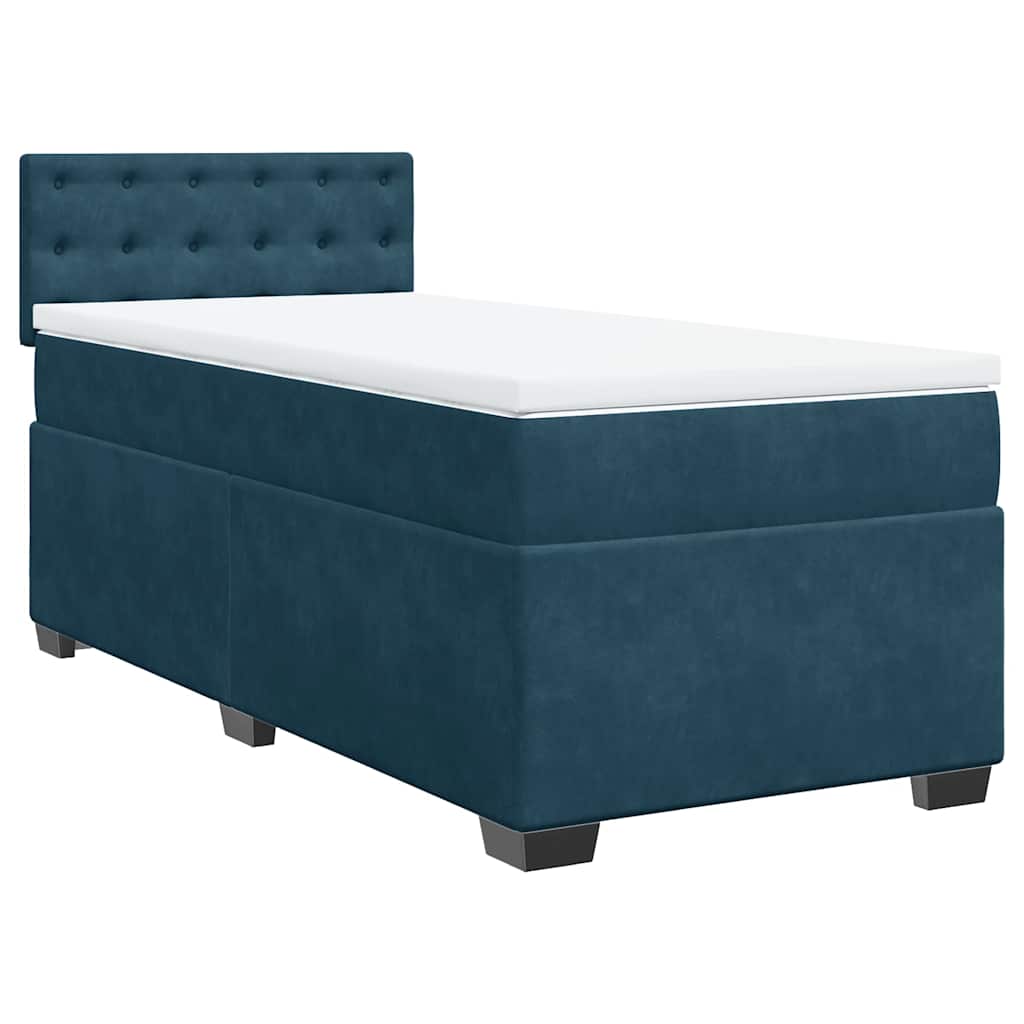 kék bársony rugós ágy matraccal 90 x 190 cm