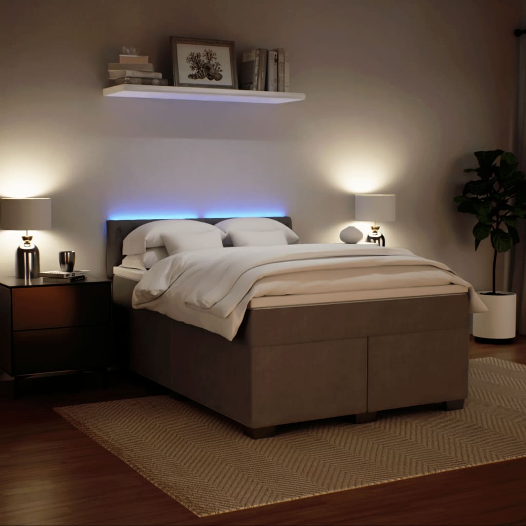 világosszürke bársony rugós ágy matraccal 160x200 cm
