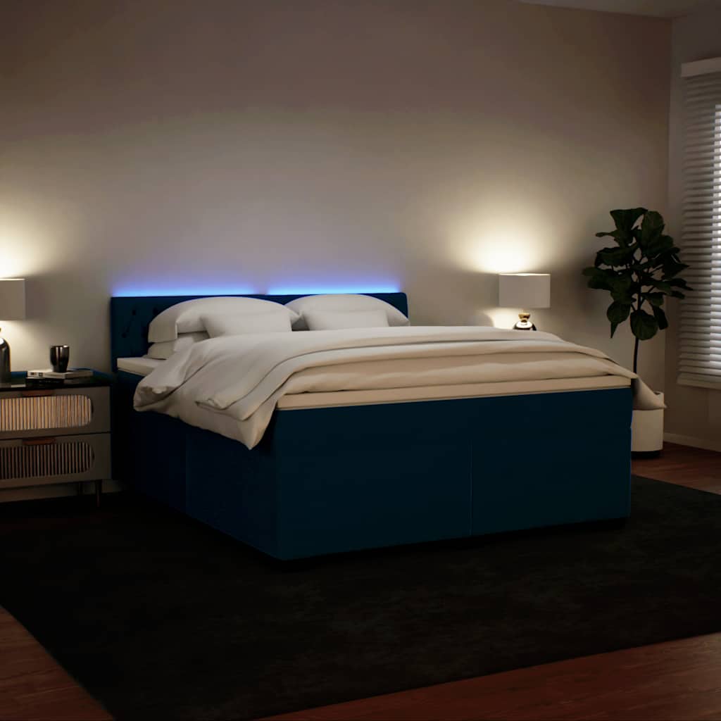 kék bársony rugós ágy matraccal 180 x 200 cm