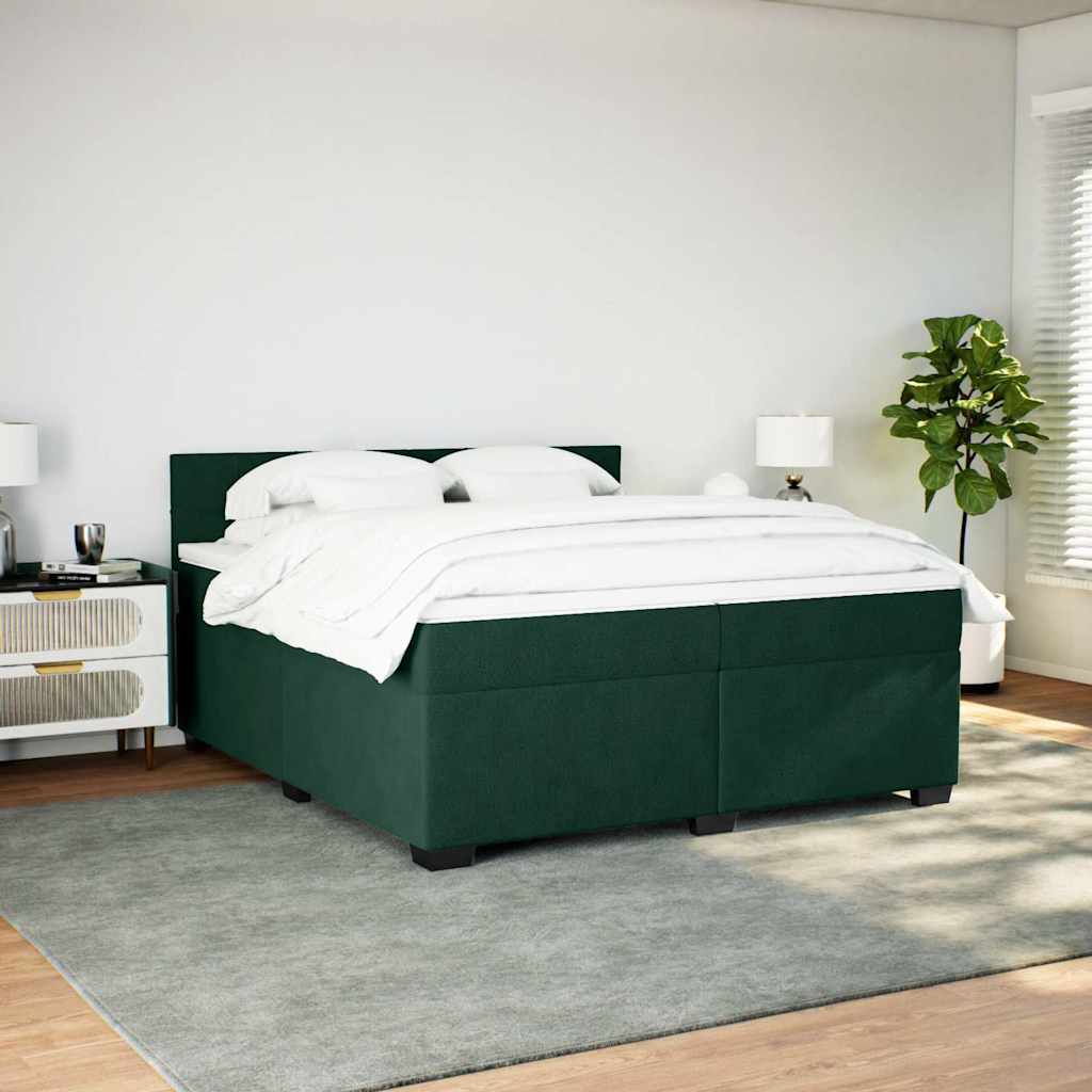 sötétzöld bársony rugós ágy matraccal 200x200 cm