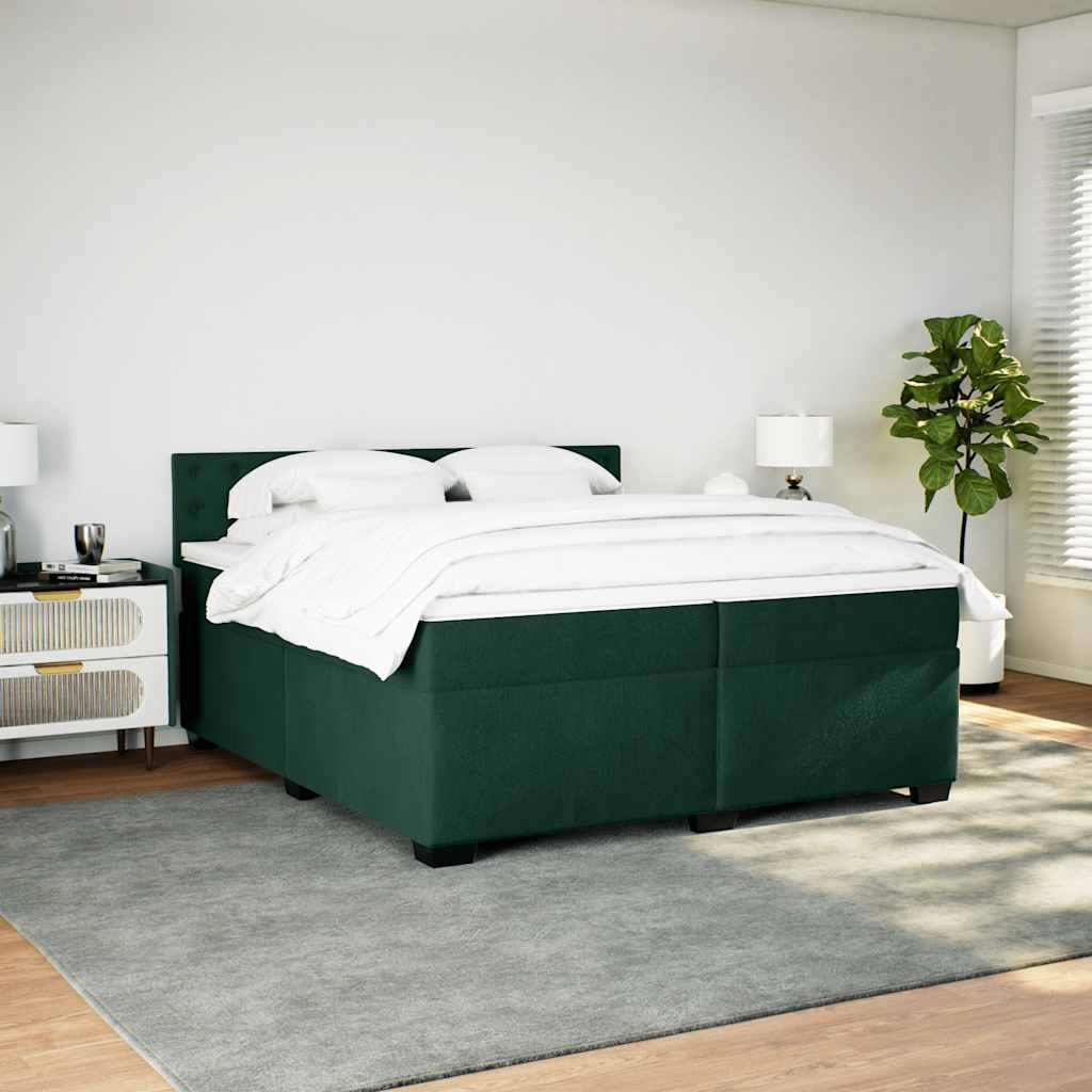 sötétzöld bársony rugós ágy matraccal 200x200 cm