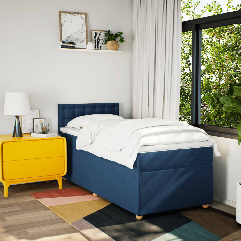 kék szövet rugós ágy matraccal 90 x 190 cm
