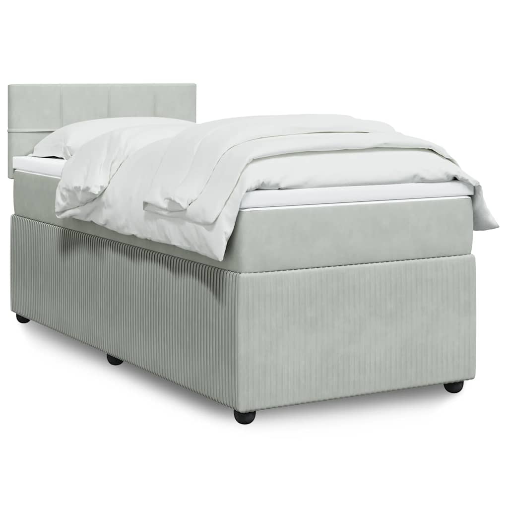 világosszürke bársony rugós ágy matraccal 90x190 cm