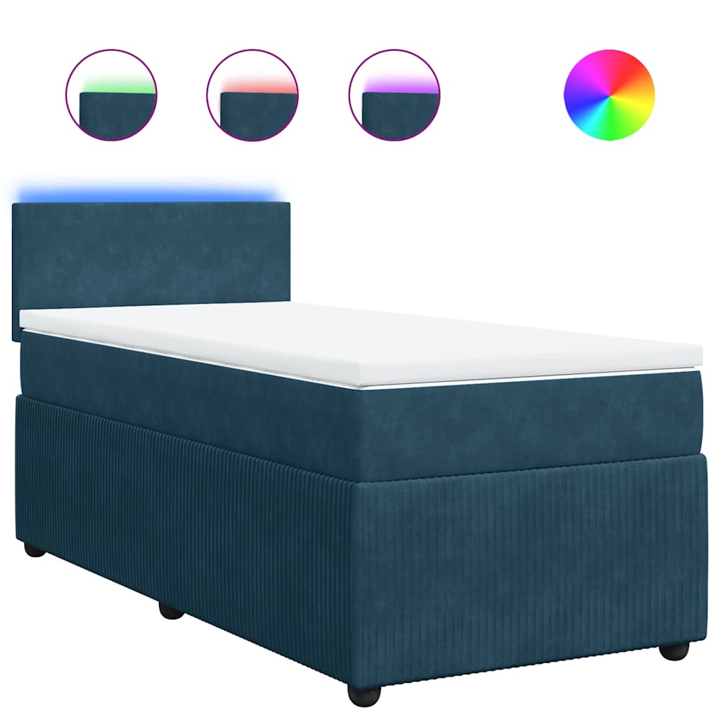 kék bársony rugós ágy matraccal 90 x 200 cm