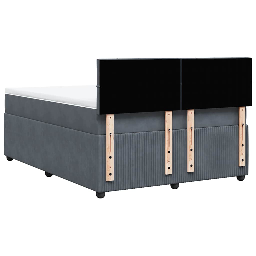 sötétszürke bársony rugós ágy matraccal 140x190 cm