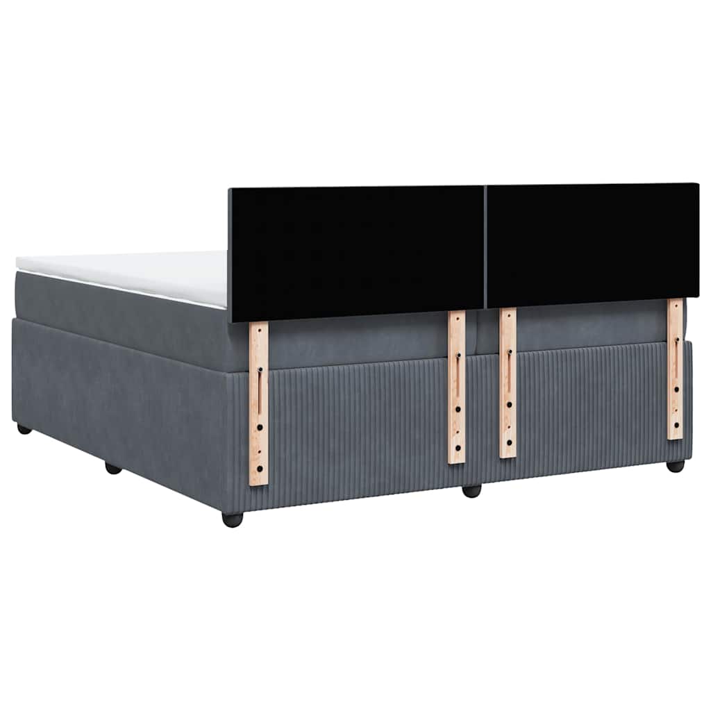 sötétszürke bársony rugós ágy matraccal 200x200 cm