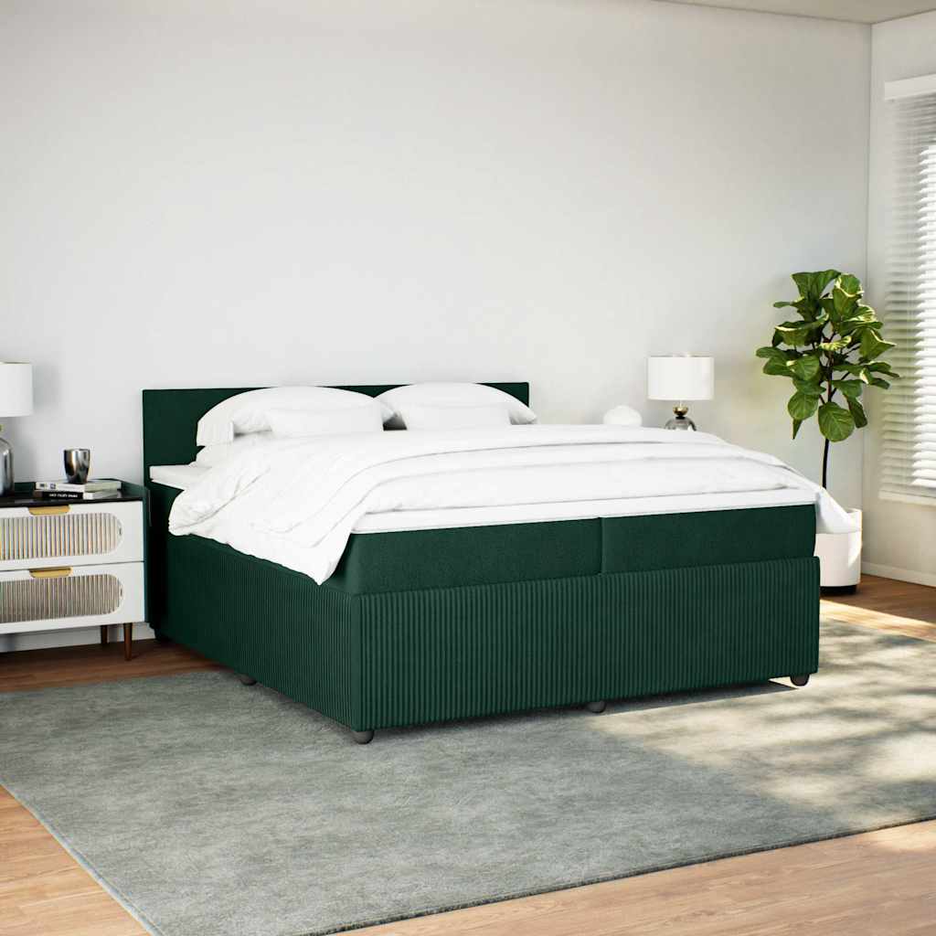 sötétzöld bársony rugós ágy matraccal 200x200 cm