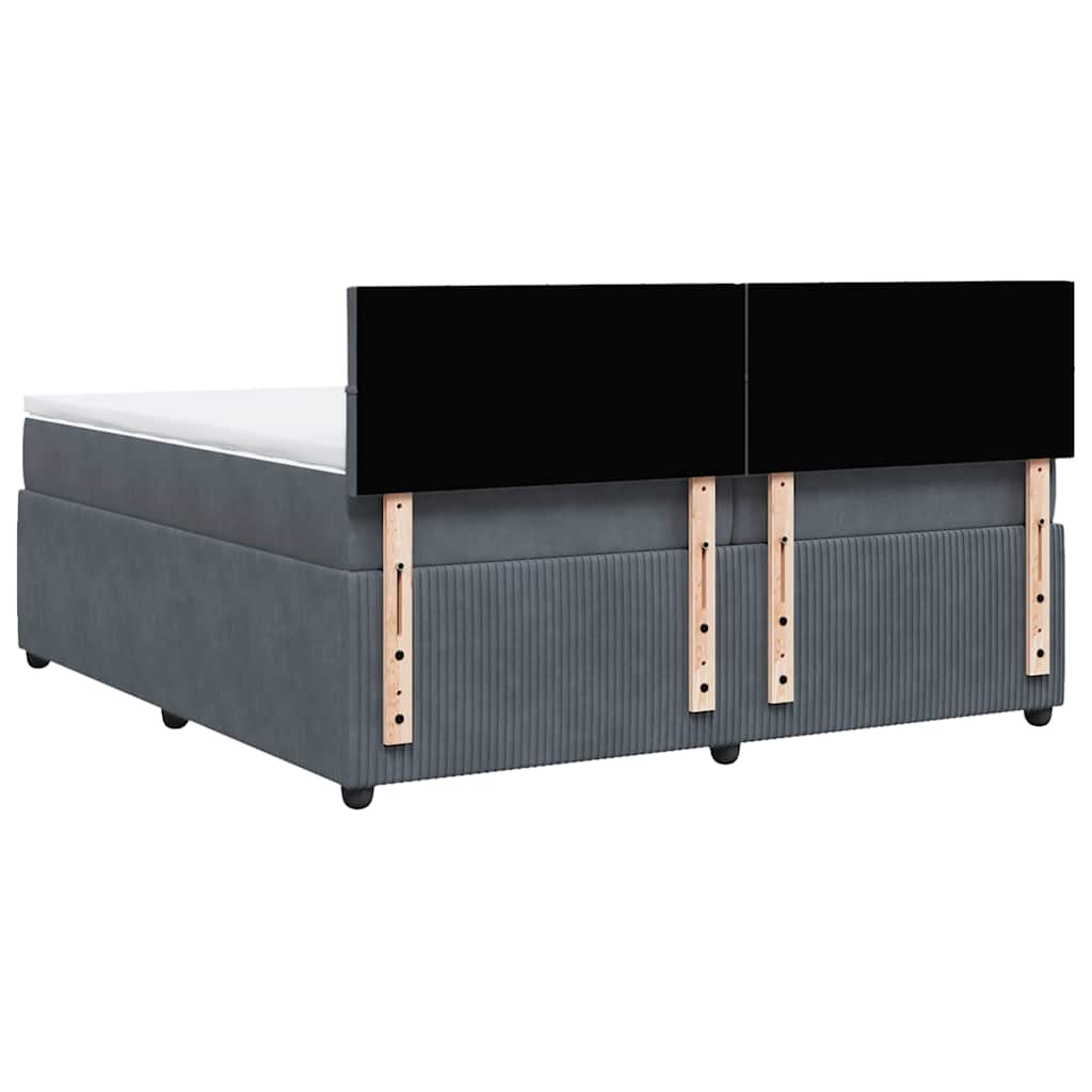 sötétszürke bársony rugós ágy matraccal 200x200 cm