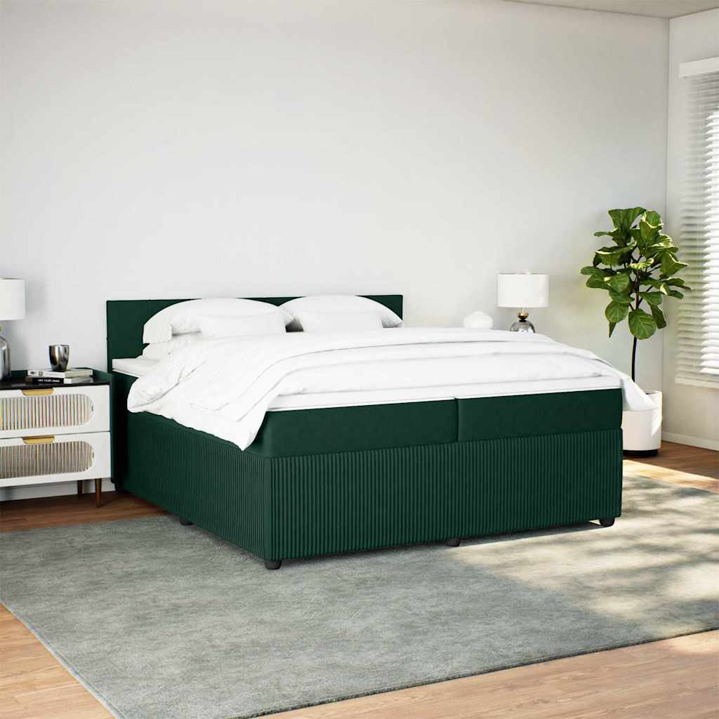 sötétzöld bársony rugós ágy matraccal 200x200 cm