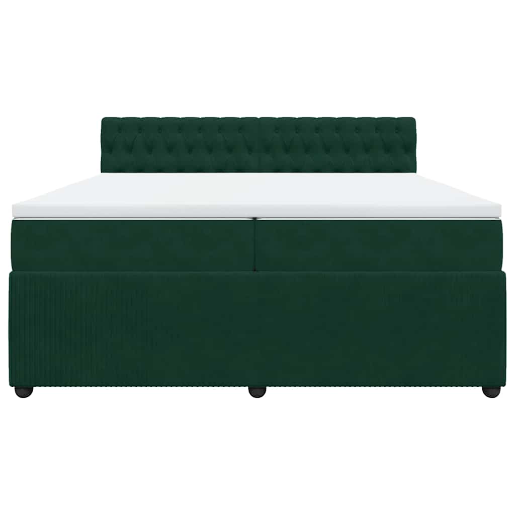 sötétzöld bársony rugós ágy matraccal 200x200 cm