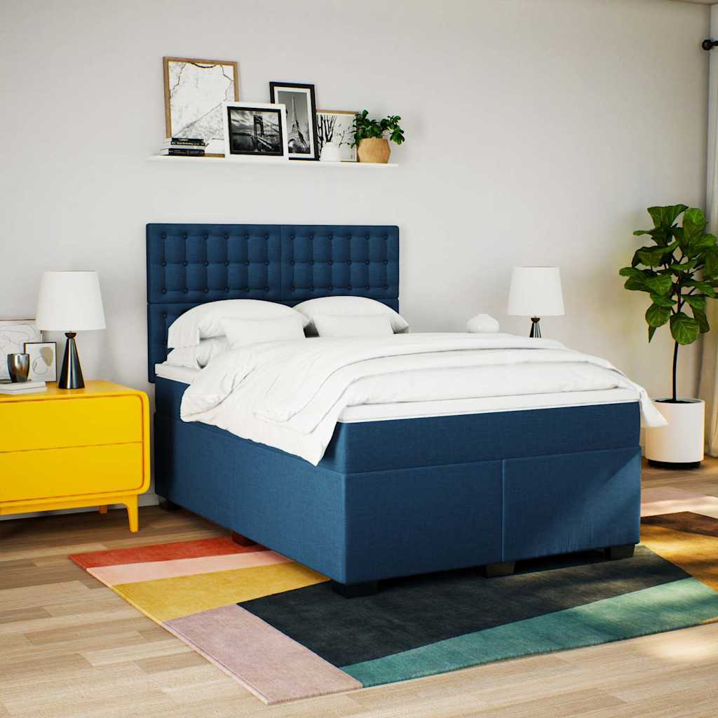 kék szövet rugós ágy matraccal 140 x 190 cm