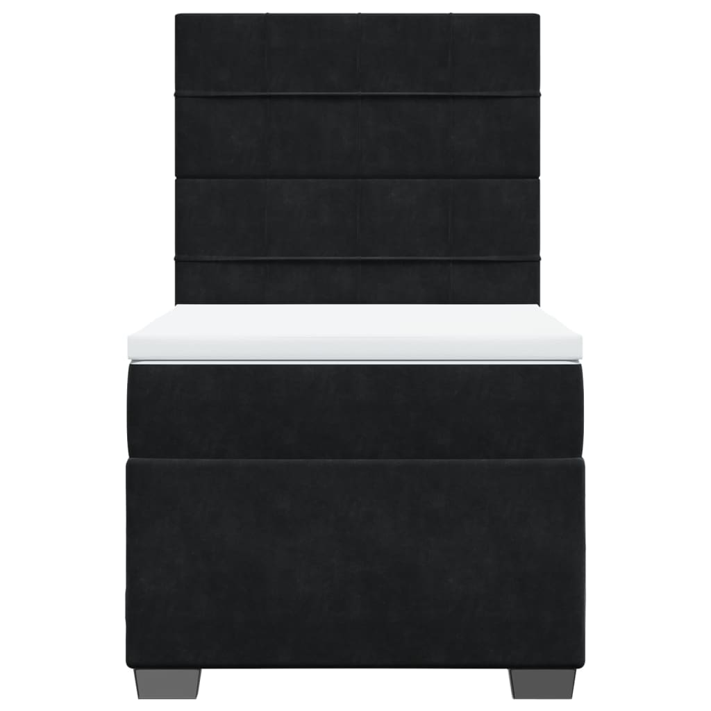 fekete bársony rugós ágy matraccal 90x190 cm