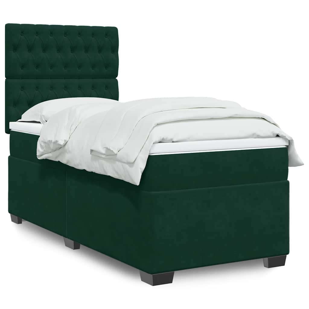 sötétzöld bársony rugós ágy matraccal 90x190 cm