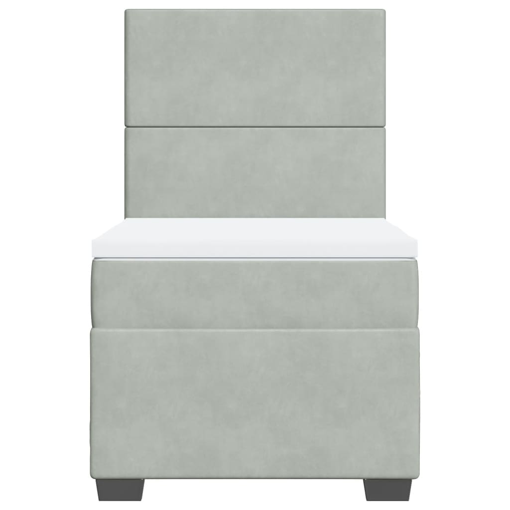 világosszürke bársony rugós ágy matraccal 90 x 200 cm