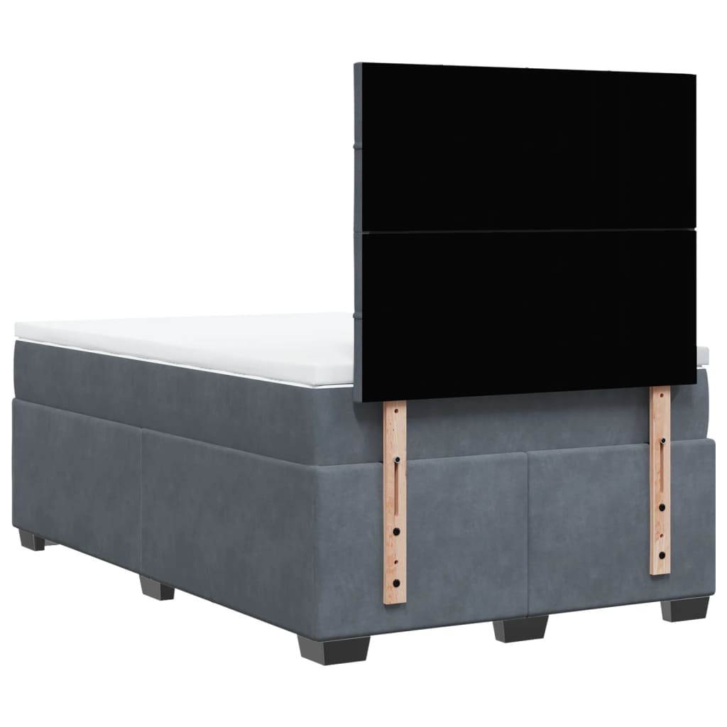 sötétszürke bársony rugós ágy matraccal 120x190 cm