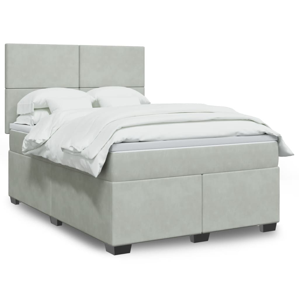 világosszürke bársony rugós ágy matraccal 140x200 cm