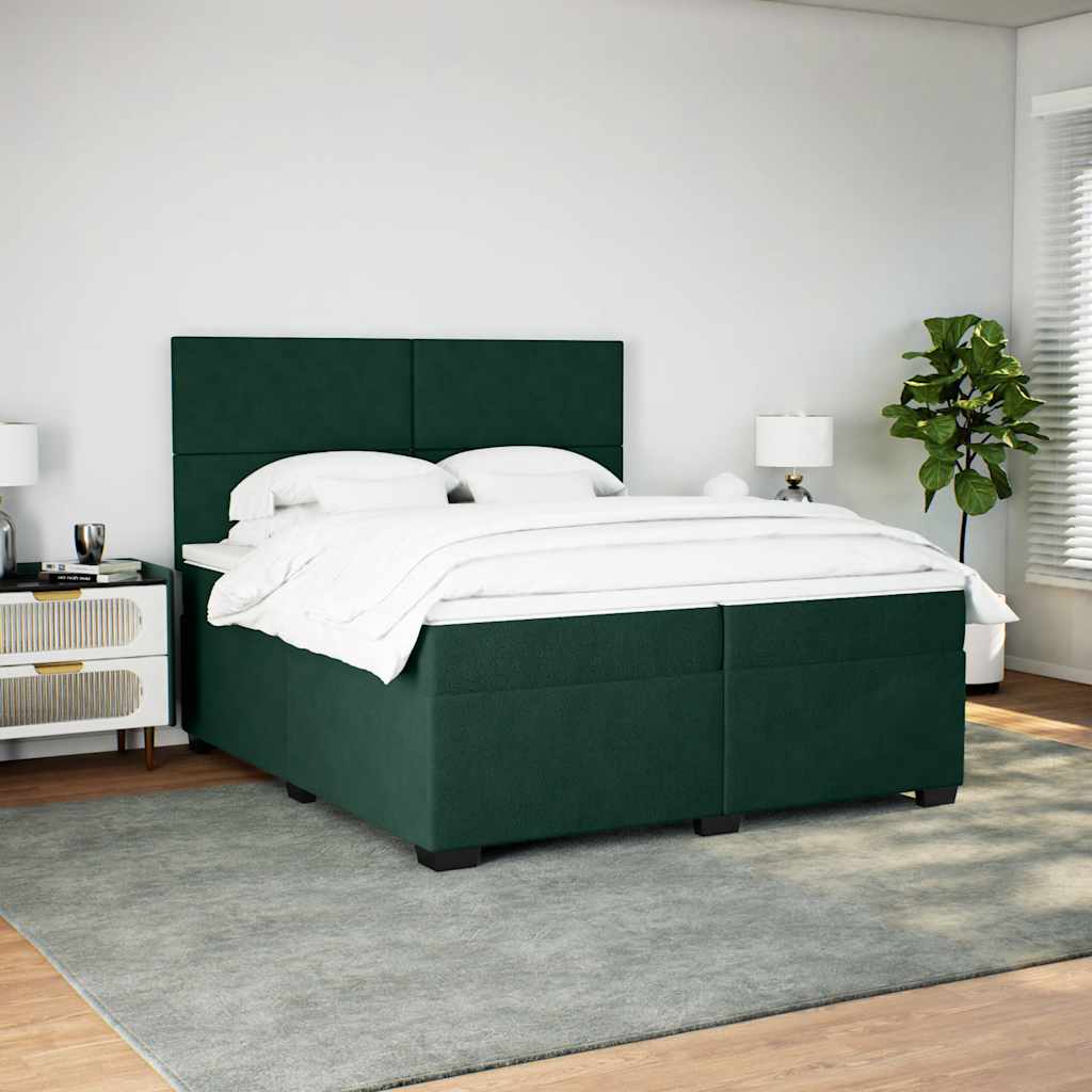 sötétzöld bársony rugós ágy matraccal 200x200 cm