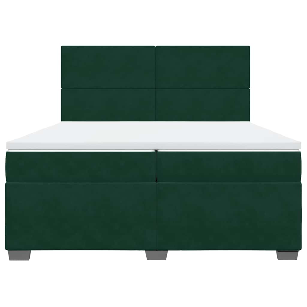 sötétzöld bársony rugós ágy matraccal 200x200 cm